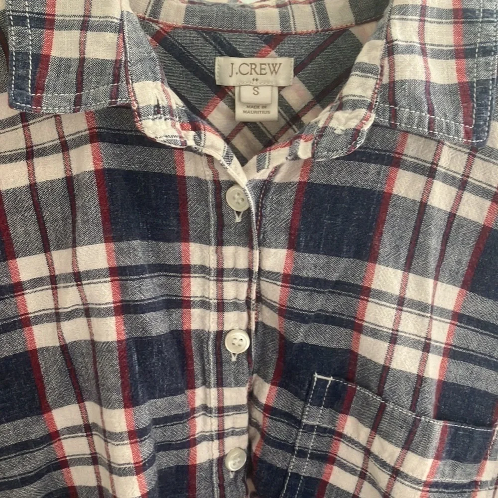 J.Crew Long Sleeved Red White Blue Plaid 100% Cotton Button Down Shirt Size S